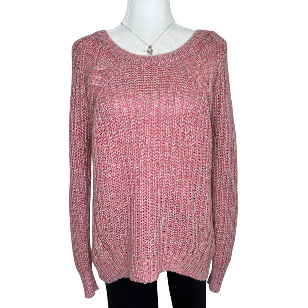 Old Navy Sweater Wool Blend Cable Knit Coral Pink Pullover Medium M